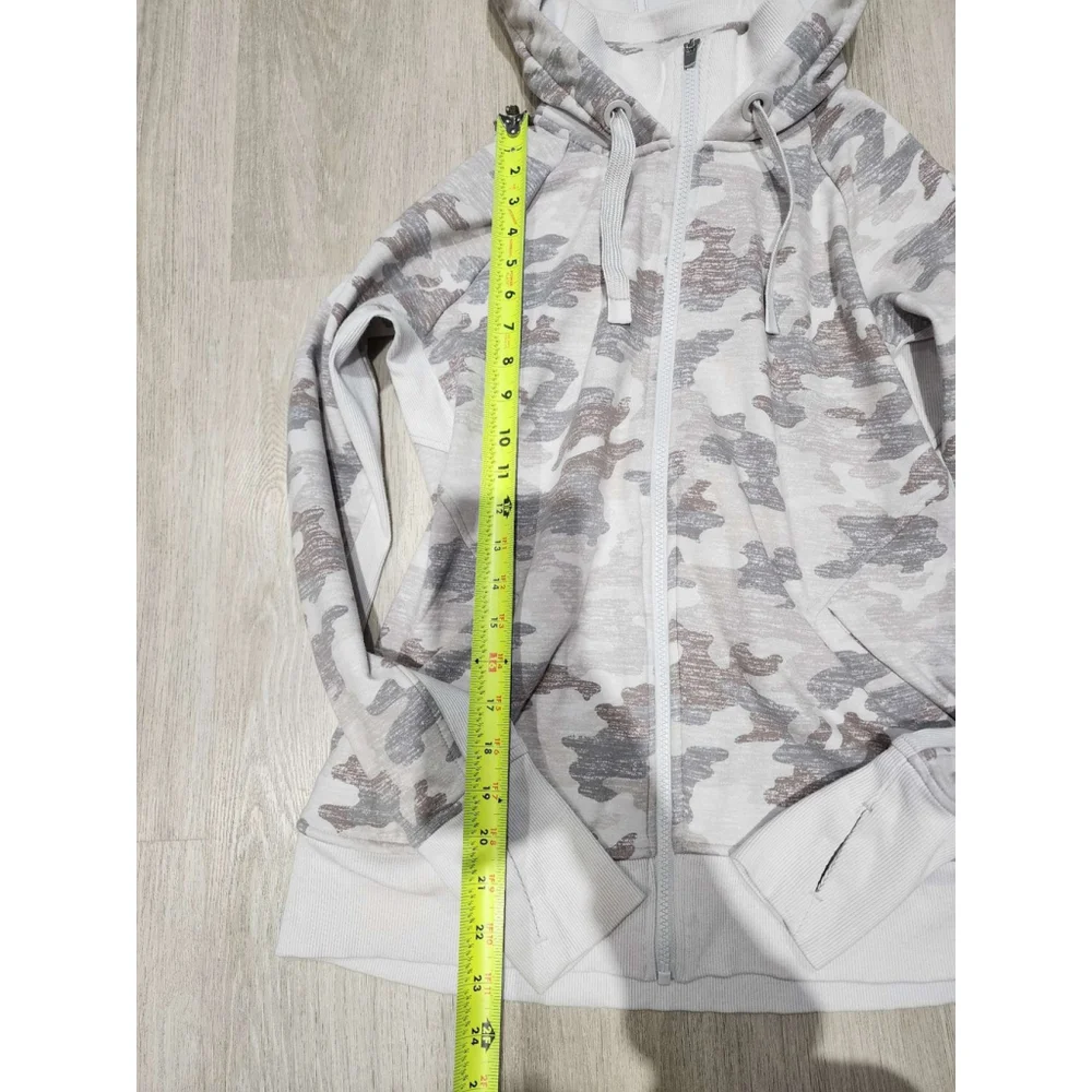 ATHLETA Camo Full Zip Hoodie Athletic Top Thumbholes Size M Gray White Used - Picture 5 of 10